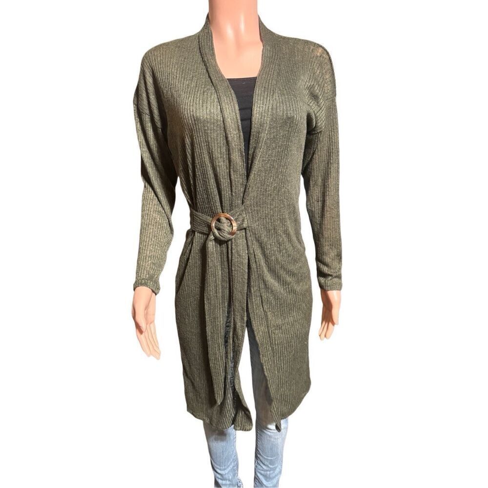 Heart & Hips women's V-neck olive green long-sleeve ring wrap cardigan S